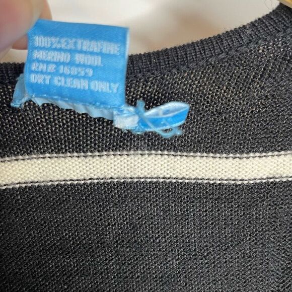 J. McLaughlin Striped Wool Open Long Cardigan Sweater Black White Size S Small - Picture 2 of 6